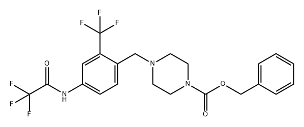 1-Piperazinecarboxylic acid, 4-[[4-[(2,2,2-trifluoroacetyl)amino]-2-(trifluoromethyl)phenyl]methyl]-, phenylmethyl ester Struktur