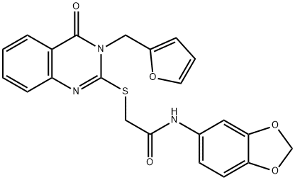 Acetamide, N-1,3-benzodioxol-5-yl-2-[[3-(2-furanylmethyl)-3,4-dihydro-4-oxo-2-quinazolinyl]thio]- Struktur