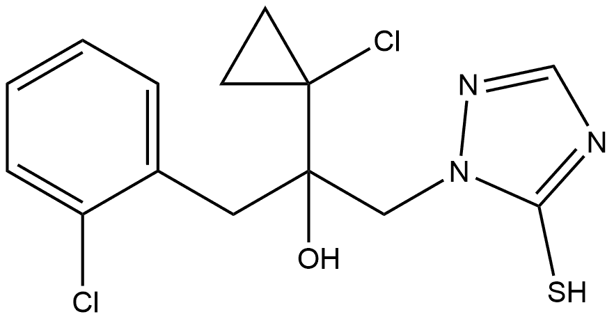 1H-1,2,4-Triazole-1-ethanol, α-(1-chlorocyclopropyl)-α-[(2-chlorophenyl)methyl]-5-mercapto- Struktur