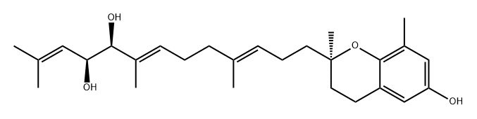 2,6,10-Tridecatriene-4,5-diol, 13-[(2R)-3,4-dihydro-6-hydroxy-2,8-dimethyl-2H-1-benzopyran-2-yl]-2,6,10-trimethyl-, (4S,5S,6E,10E)- Struktur