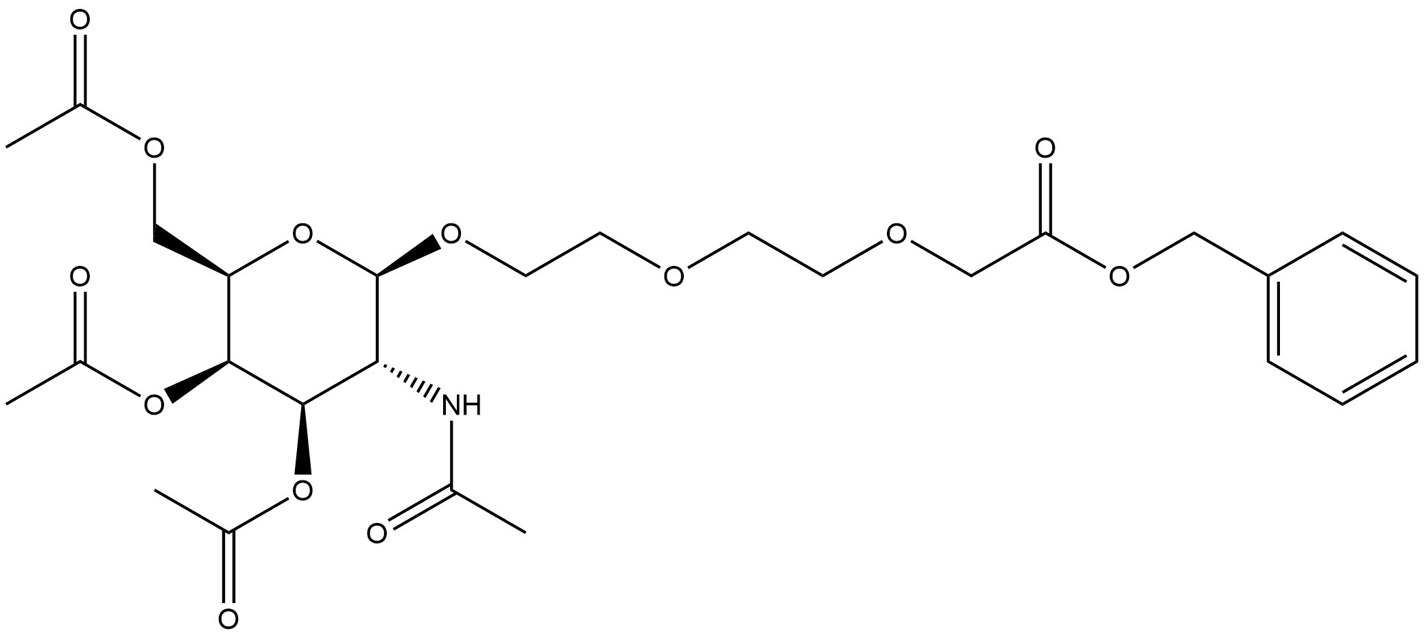 Acetic acid, [2-[2-[[3,4,6-tri-O-acetyl-2-(acetylamino)-2-deoxy-β-D-galactopyranosyl]oxy]ethoxy]ethoxy]-, phenylmethyl ester (9CI) Struktur