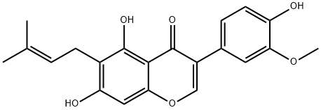 4H-1-Benzopyran-4-one, 5,7-dihydroxy-3-(4-hydroxy-3-methoxyphenyl)-6-(3-methyl-2-buten-1-yl)- Struktur