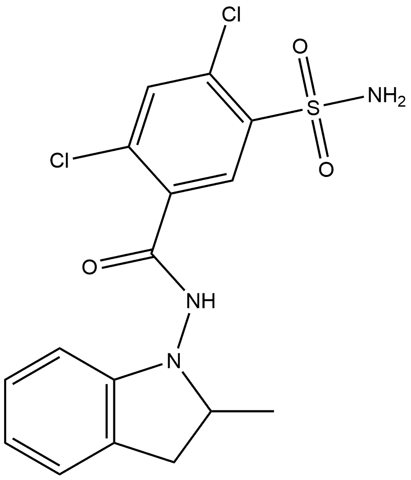 5-(Aminosulfonyl)-2,4-dichloro-N-(2,3-dihydro-2-methyl-1H-indol-1-yl)benzamide Struktur