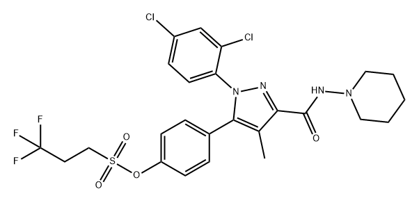 1-Propanesulfonic acid, 3,3,3-trifluoro-, 4-[1-(2,4-dichlorophenyl)-4-methyl-3-[(1-piperidinylamino)carbonyl]-1H-pyrazol-5-yl]phenyl ester Struktur