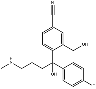 Benzonitrile, 4-[1-(4-fluorophenyl)-1-hydroxy-4-(methylamino)butyl]-3-(hydroxymethyl)- Struktur