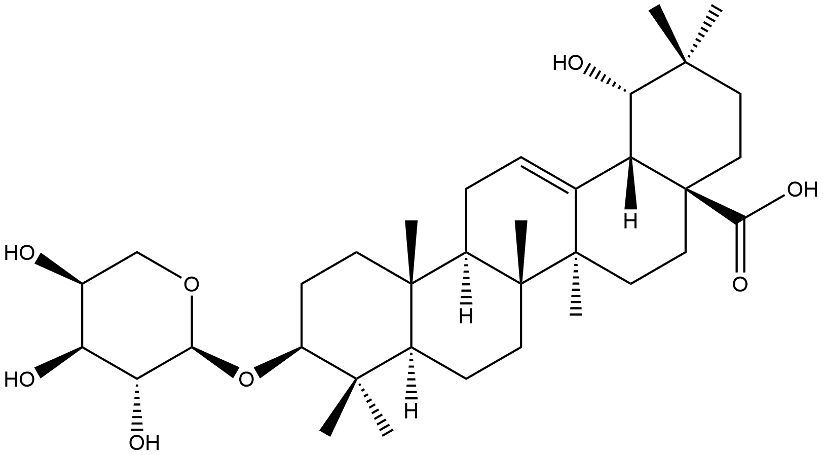 Olean-12-en-28-oic acid, 3-(α-L-arabinopyranosyloxy)-19-hydroxy-, (3β,19α)- Struktur