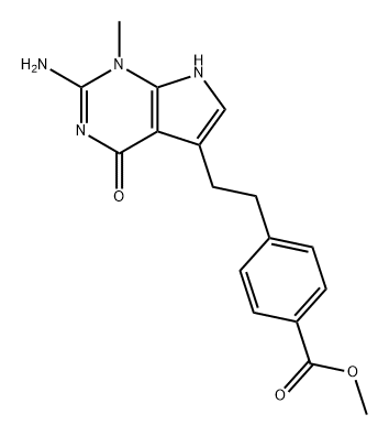 Benzoic acid, 4-[2-(2-amino-4,7-dihydro-1-methyl-4-oxo-1H-pyrrolo[2,3-d]pyrimidin-5-yl)ethyl]-, methyl ester Struktur