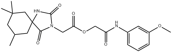 1,3-Diazaspiro[4.5]decane-3-acetic acid, 7,7,9-trimethyl-2,4-dioxo-, 2-[(3-methoxyphenyl)amino]-2-oxoethyl ester Struktur