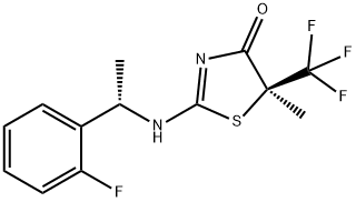 4(5H)-Thiazolone, 2-[[(1S)-1-(2-fluorophenyl)ethyl]amino]-5-methyl-5-(trifluoromethyl)-, (5S)- Struktur