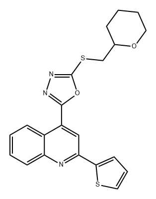 Quinoline, 4-[5-[[(tetrahydro-2H-pyran-2-yl)methyl]thio]-1,3,4-oxadiazol-2-yl]-2-(2-thienyl)- Struktur