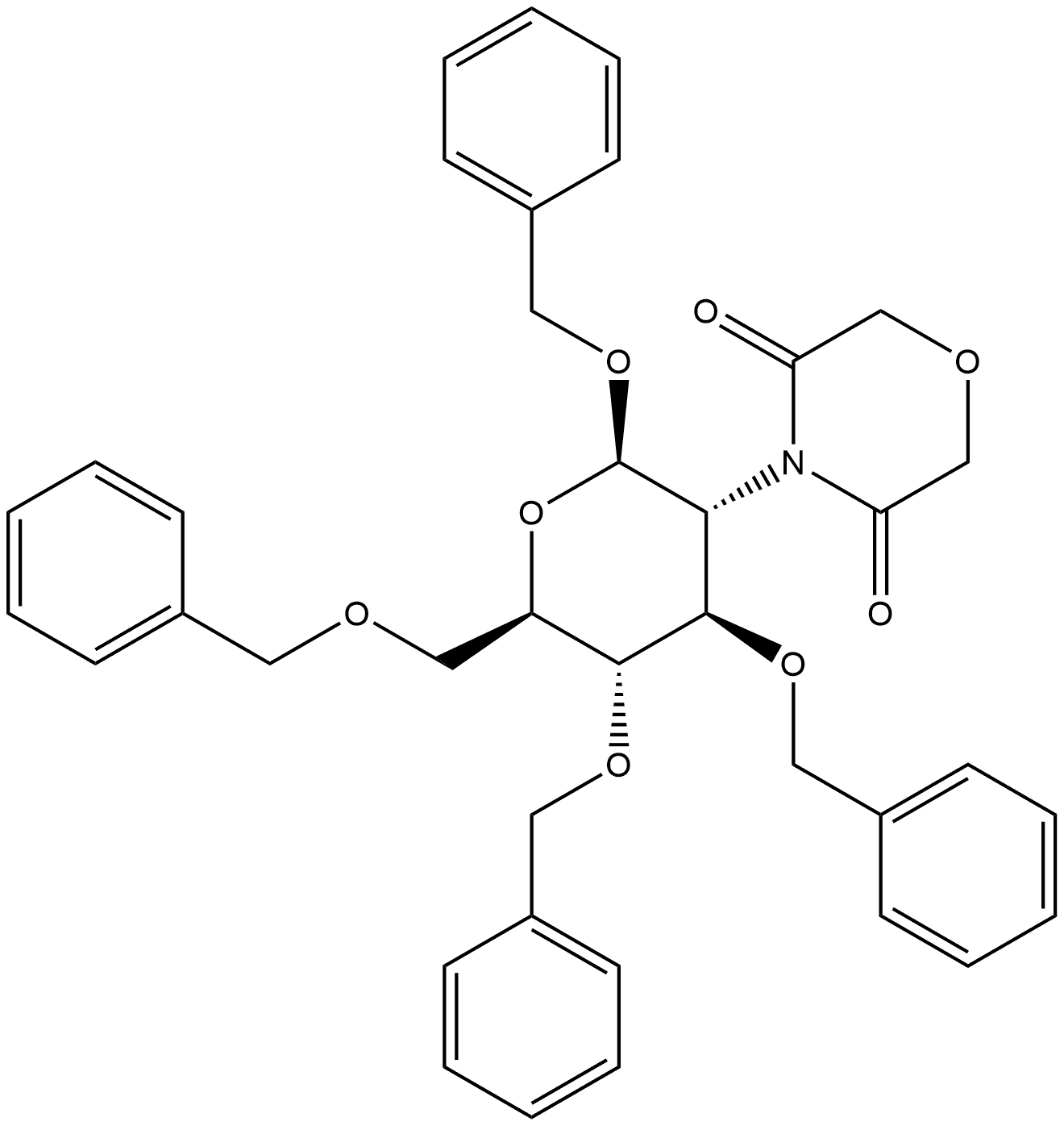 β-D-Glucopyranoside, phenylmethyl 2-deoxy-2-(3,5-dioxo-4-morpholinyl)-3,4,6-tris-O-(phenylmethyl)-