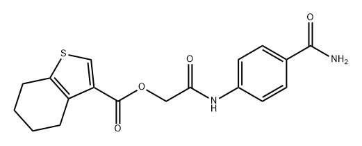 Benzo[b]thiophene-3-carboxylic acid, 4,5,6,7-tetrahydro-, 2-[[4-(aminocarbonyl)phenyl]amino]-2-oxoethyl ester Struktur