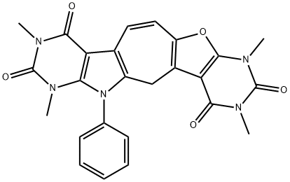 Pyrimido[5,4:4,5]furo[3,2:4,5]cyclohepta[1,2:4,5]pyrrolo[2,3-d]pyrimidine-2,4,8,10(3H,9H)-tetrone,  1,5,6,7-tetrahydro-1,3,7,9-tetramethyl-6-phenyl-  (9CI) Struktur