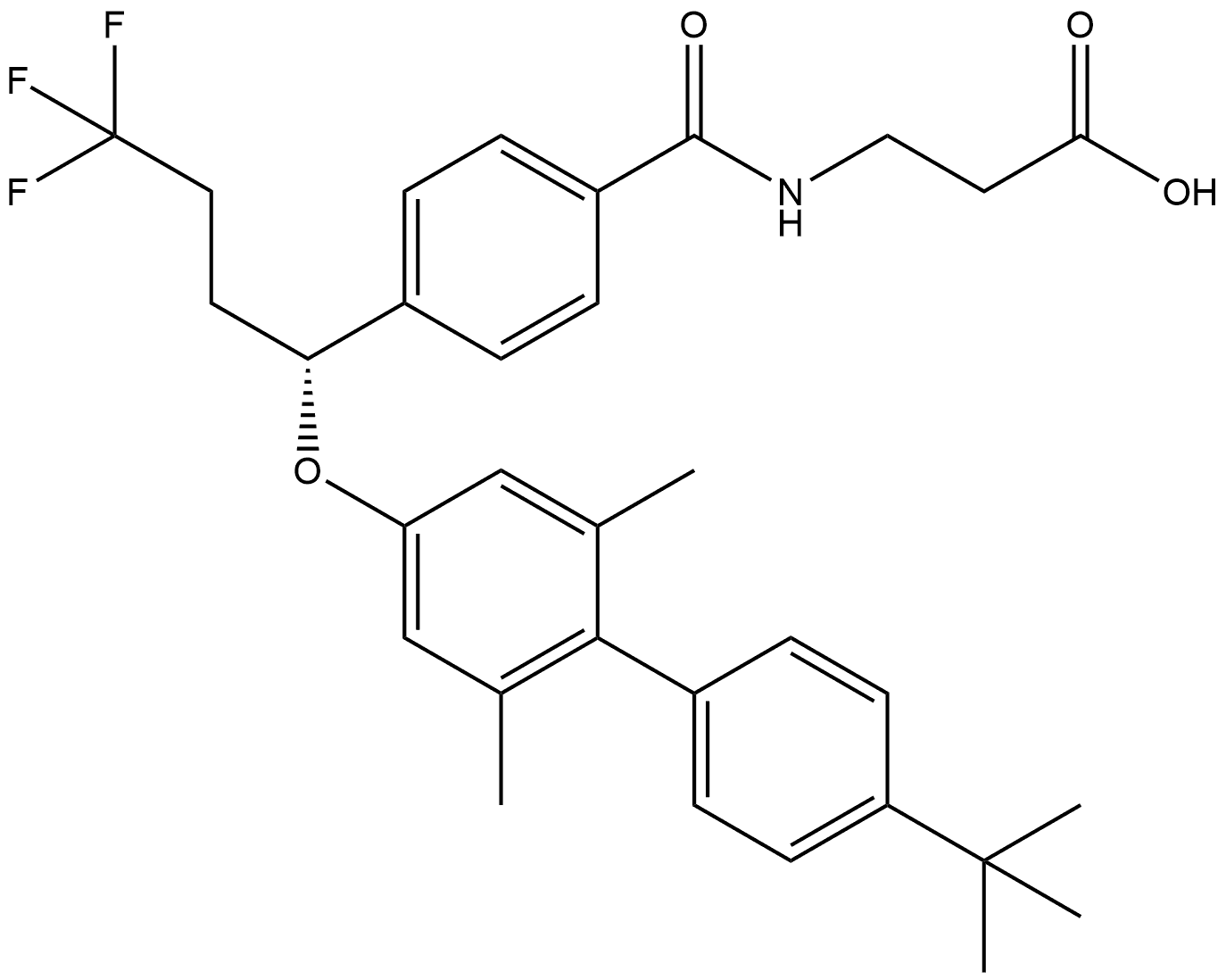 β-Alanine, N-[4-[(1R)-1-[[4'-(1,1-dimethylethyl)-2,6-dimethyl[1,1'-biphenyl]-4-yl]oxy]-4,4,4-trifluorobutyl]benzoyl]- Struktur