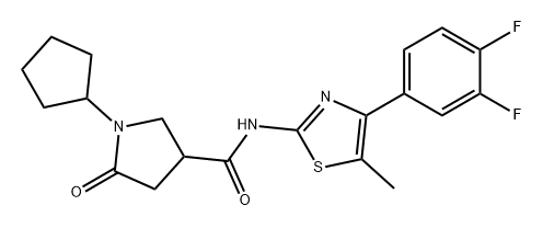 3-Pyrrolidinecarboxamide, 1-cyclopentyl-N-[4-(3,4-difluorophenyl)-5-methyl-2-thiazolyl]-5-oxo- Struktur