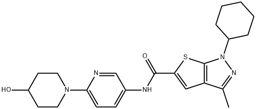 1H-Thieno[2,3-c]pyrazole-5-carboxamide, 1-cyclohexyl-N-[6-(4-hydroxy-1-piperidinyl)-3-pyridinyl]-3-methyl- Struktur