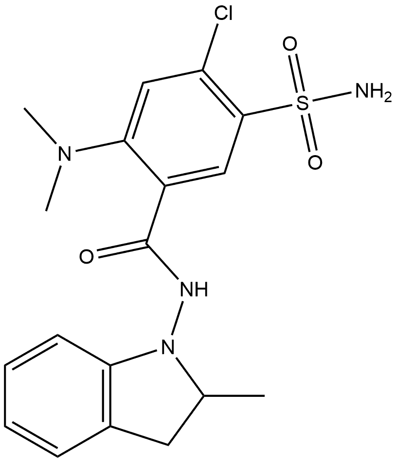 5-(Aminosulfonyl)-4-chloro-N-(2,3-dihydro-2-methyl-1H-indol-1-yl)-2-(dimethylamino)benzamide Struktur