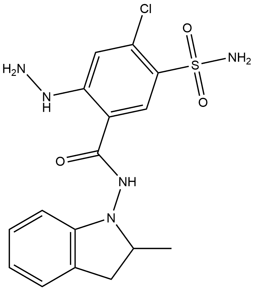 5-(Aminosulfonyl)-4-chloro-N-(2,3-dihydro-2-methyl-1H-indol-1-yl)-2-hydrazinylbenzamide Struktur