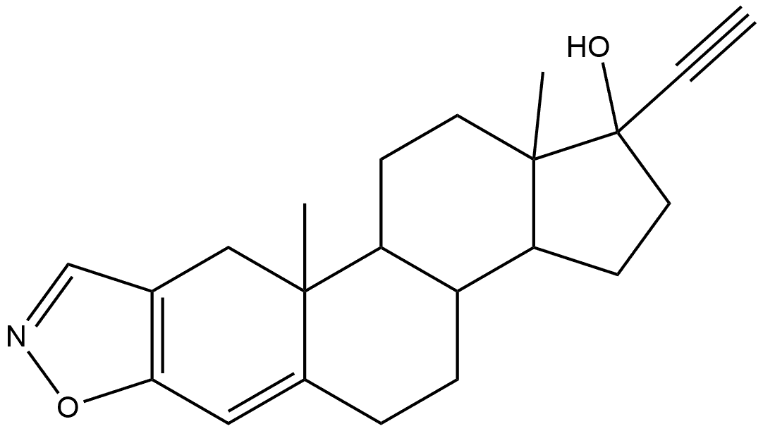 1H-Cyclopenta[7,8]phenanthro[3,2-d]isoxazol-1-ol, 1-ethynyl-2,3,3a,3b,4,5,1,10a,10b,11,12,12a-dodecahydro-10a,12a-dimethyl- (7CI) Struktur