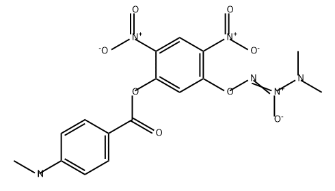 Benzoic acid, 4-(methylamino)-, 5-[(3,3-dimethyl-2-oxido-1-triazen-1-yl)oxy]-2,4-dinitrophenyl ester Struktur