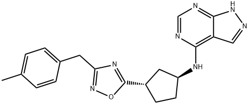 1H-Pyrazolo[3,4-d]pyrimidin-4-amine, N-[(1S,3S)-3-[3-[(4-methylphenyl)methyl]-1,2,4-oxadiazol-5-yl]cyclopentyl]- Struktur