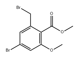 Benzoic acid, 4-bromo-2-(bromomethyl)-6-methoxy-, methyl ester Struktur