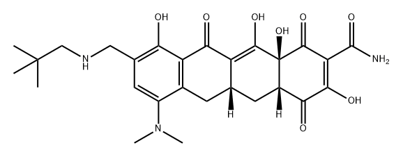 2-Naphthacenecarboxamide, 7-(dimethylamino)-9-[[(2,2-dimethylpropyl)amino]methyl]-1,4,4a,5,5a,6,11,12a-octahydro-3,10,12,12a-tetrahydroxy-1,4,11-trioxo-, (4aR,5aR,12aS)- Struktur