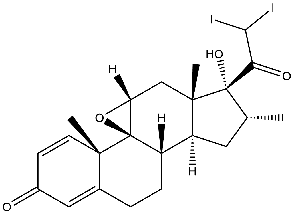 Pregna-1,4-diene-3,20-dione, 9,11-epoxy-17-hydroxy-21,21-diiodo-16-methyl-, (9β,11β,16α)- (9CI) Struktur