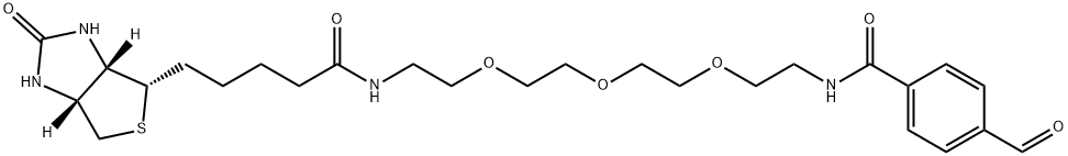 1H-Thieno[3,4-d]imidazole-4-pentanamide, N-[13-(4-formylphenyl)-13-oxo-3,6,9-trioxa-12-azatridec-1-yl]hexahydro-2-oxo-, (3aS,4S,6aR)- Struktur