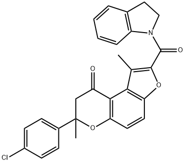 9H-Furo[3,2-f][1]benzopyran-9-one, 7-(4-chlorophenyl)-2-[(2,3-dihydro-1H-indol-1-yl)carbonyl]-7,8-dihydro-1,7-dimethyl- Struktur