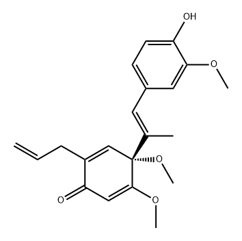 2,5-Cyclohexadien-1-one, 4-[(1E)-2-(4-hydroxy-3-methoxyphenyl)-1-methylethenyl]-4,5-dimethoxy-2-(2-propen-1-yl)-, (4R)- Struktur