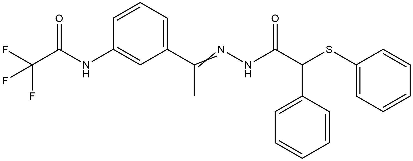 2,2,2-trifluoro-N-[3-[(E)-C-methyl-N-[(2-phenyl-2-phenylsulfanylacetyl)amino]carbonimidoyl]phenyl]acetamide Struktur