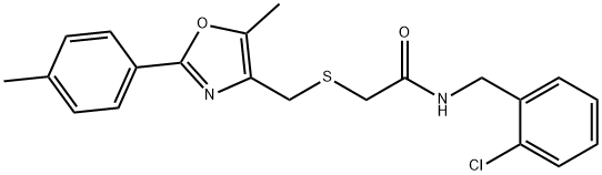 Acetamide, N-[(2-chlorophenyl)methyl]-2-[[[5-methyl-2-(4-methylphenyl)-4-oxazolyl]methyl]thio]- Struktur