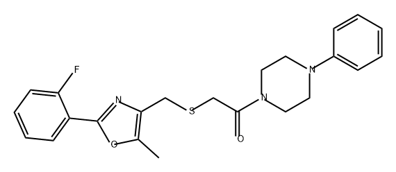 Ethanone, 2-[[[2-(2-fluorophenyl)-5-methyl-4-oxazolyl]methyl]thio]-1-(4-phenyl-1-piperazinyl)- Struktur