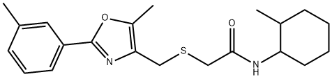 Acetamide, N-(2-methylcyclohexyl)-2-[[[5-methyl-2-(3-methylphenyl)-4-oxazolyl]methyl]thio]- Struktur