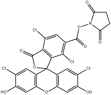 Spiro[isobenzofuran-1(3H),9'-[9H]xanthene]-6-carboxylic acid, 2',4,7,7'-tetrachloro-3',6'-dihydroxy-3-oxo-, 2,5-dioxo-1-pyrrolidinyl ester Struktur