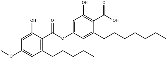 Benzoic acid, 2-heptyl-6-hydroxy-4-[(2-hydroxy-4-methoxy-6-pentylbenzoyl)oxy]- Struktur