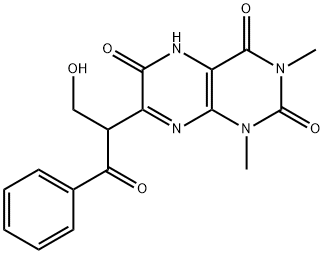 2,?4,?6(3H)?-?Pteridinetrione, 1,?5-?dihydro-?7-?[1-?(hydroxymethyl)?-?2-?oxo-?2-?phenylethyl]?-?1,?3-?dimethyl- (9CI) Struktur