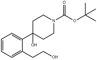 tert-butyl4-hydroxy-4-[2-(2-hydroxyethyl)phenyl]piperidin-1-carboxylate Struktur