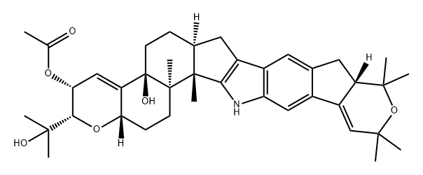 4bH-1-Benzopyrano[5',6':6,7]indeno[1,2-b]pyrano[4',3':3,4]cyclopent[1,2-f]indole-3,4b-diol, 2,3,5,6,6a,7,9,9a,10,12,15,15b,15c,16,17,17a-hexadecahydro-2-(1-hydroxy-1-methylethyl)-10,10,12,12,15b,15c-hexamethyl-, 3-acetate, (2S,3R,4bS,6aS,9aS,15bS,15cR,17aS)- Struktur