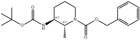 1-Piperidinecarboxylic acid, 3-[[(1,1-dimethylethoxy)carbonyl]amino]-2-methyl-, phenylmethyl ester, (2R,3S)-rel- Struktur