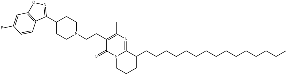 4H-Pyrido[1,2-a]pyrimidin-4-one, 3-[2-[4-(6-fluoro-1,2-benzisoxazol-3-yl)-1-piperidinyl]ethyl]-6,7,8,9-tetrahydro-2-methyl-9-pentadecyl- Struktur