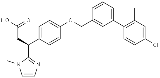 1H-Imidazole-2-propanoic acid, β-[4-[(4'-chloro-2'-methyl[1,1'-biphenyl]-3-yl)methoxy]phenyl]-1-methyl-, (βS)- Struktur