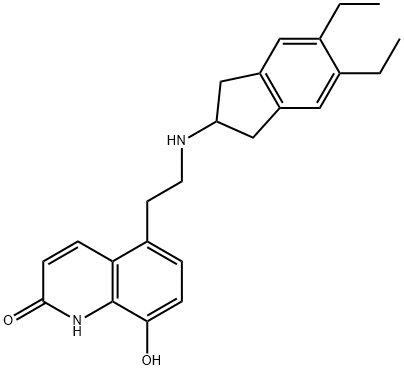 5-(2-((5,6-diethyl-2,3-dihydro-1H-inden-2-yl)amino)ethyl)-8-hydroxyquinolin-2(1H)-one Struktur