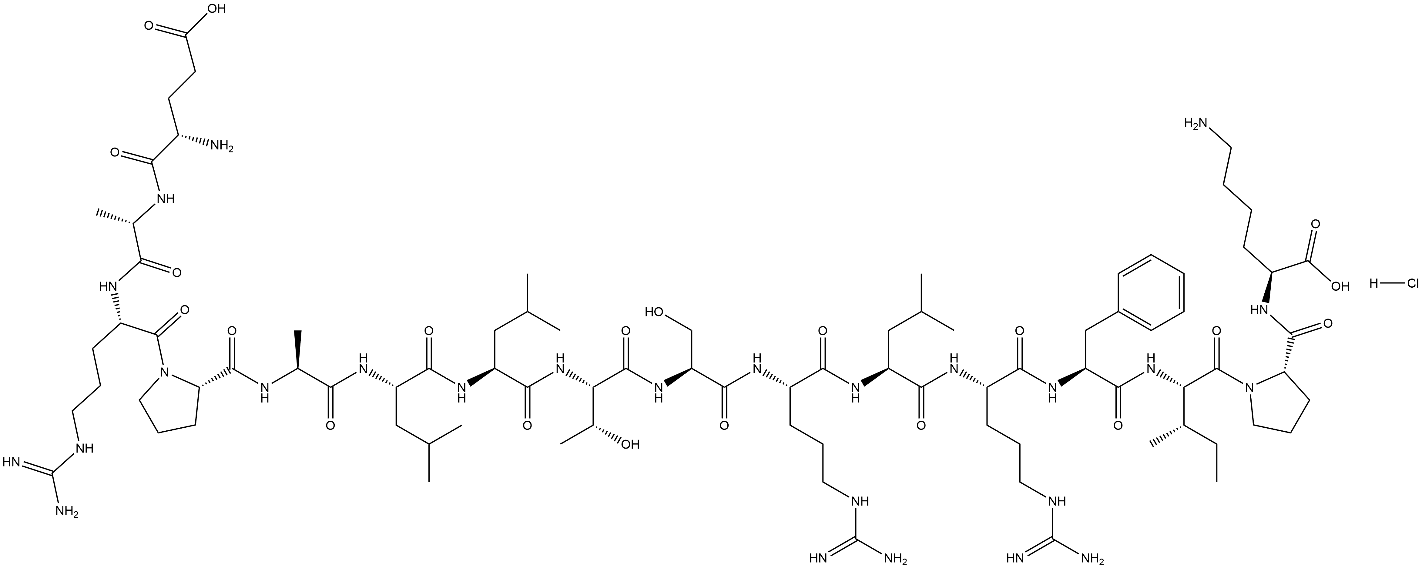 L-Lysine, L-α-glutamyl-L-alanyl-L-arginyl-L-prolyl-L-alanyl-L-leucyl-L-leucyl-L-threonyl-L-seryl-L-arginyl-L-leucyl-L-arginyl-L-phenylalanyl-L-isoleucyl-L-prolyl-, hydrochloride (1:1) Struktur