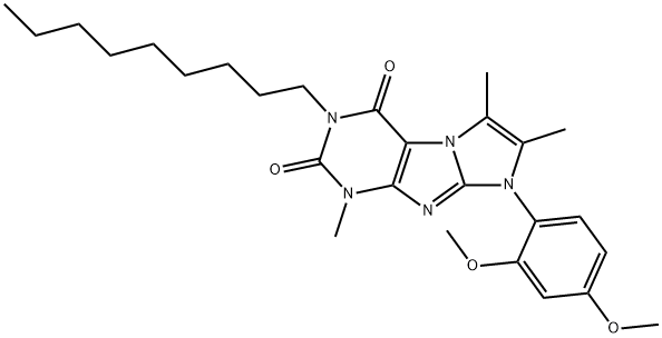 1H-?Imidazo[2,?1-?f]?purine-?2,?4(3H,?8H)?-?dione, 8-?(2,?4-?dimethoxyphenyl)?-?1,?6,?7-?trimethyl-?3-?nonyl- Struktur