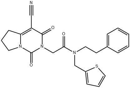 Pyrrolo[1,2-c]pyrimidine-2(1H)-acetamide, 4-cyano-3,5,6,7-tetrahydro-1,3-dioxo-N-(2-phenylethyl)-N-(2-thienylmethyl)- Struktur