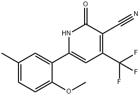 JR-6979, 4-(Trifluoromethyl)-2-hydroxy-6-(2-methoxy-5-methylphenyl)pyridine-3-carbonitrile, 97% Struktur