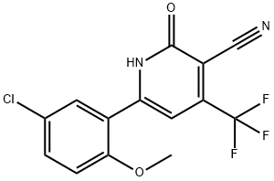 JR-6980, 6-(5-Chloro-2-methoxyphenyl)-4-(trifluoromethyl)-2-hydroxypyridine-3-carbonitrile, 97% Struktur