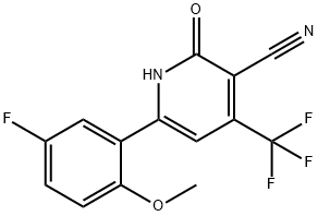 JR-6981, 6-(5-Fluoro-2-methoxyphenyl)-4-(trifluoromethyl)-2-hydroxypyridine-3-carbonitrile, 96% Struktur